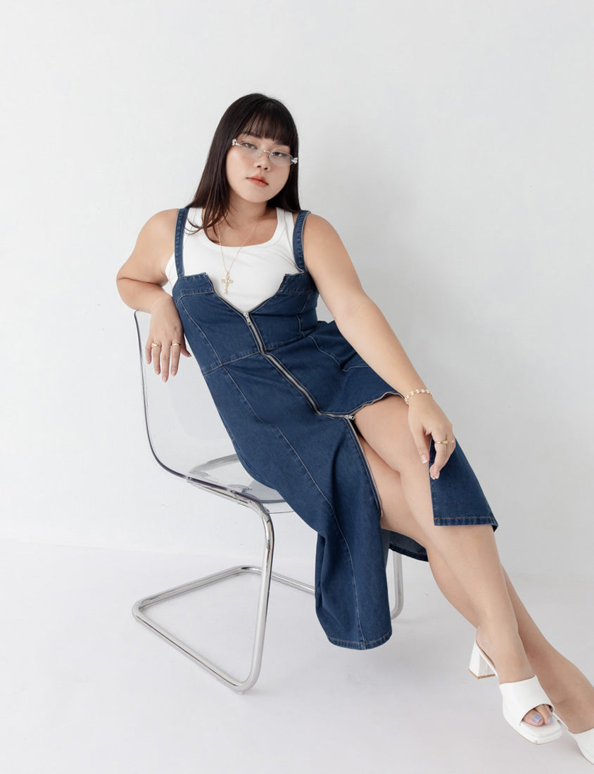 MUA! Sexy Denim Zipper Plus Size Cami Dress