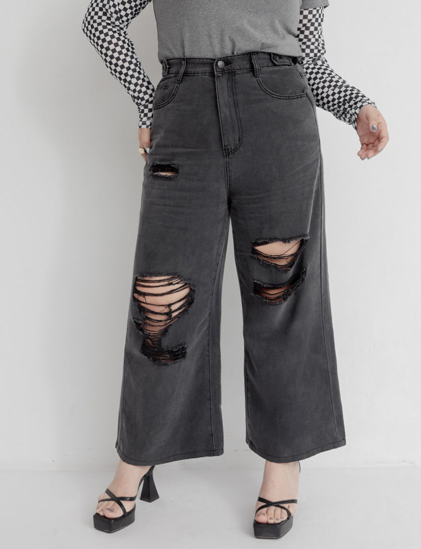 MUA! Lyocell Distressed Plus Size Wide Leg Jeans