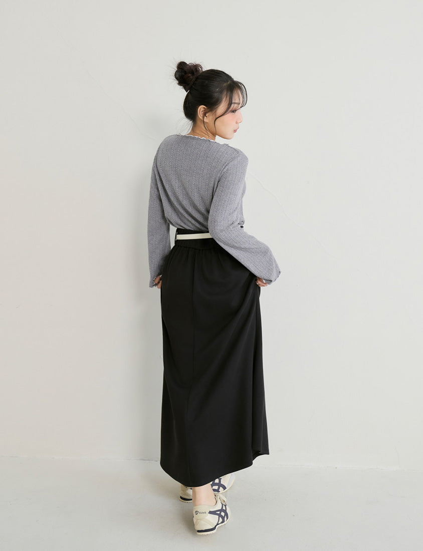 Contrast Lettuce-Edge Jacquard Plus Size Long Sleeve Top