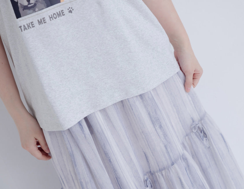 Kitty and Puppy Print Crew Neck Short Sleeve T-shirt