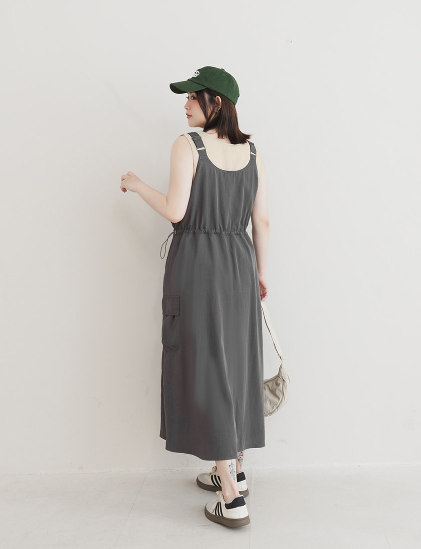 Chic Cargo Pocket Plus Size Overall Dress