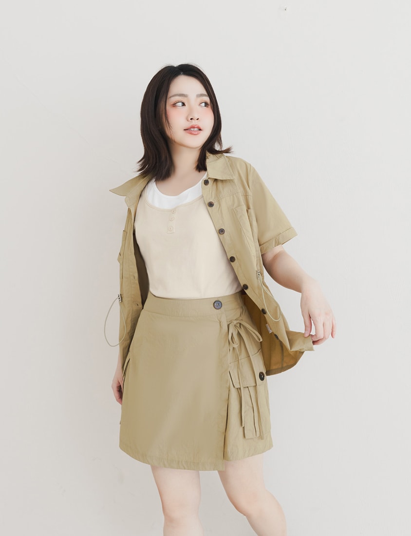 Sweet & Edgy Cargo Side-Tie Pocket Plus Size Mini Skirt  (With Inner Pants)