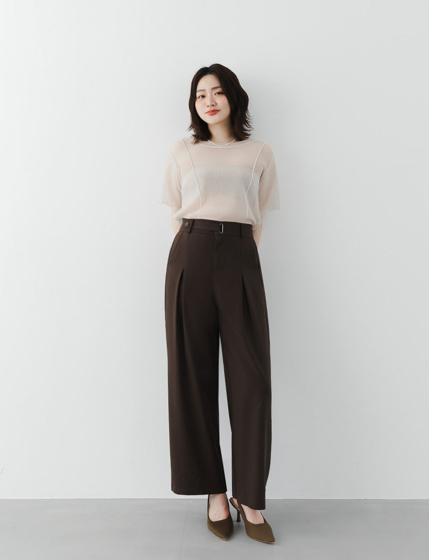 MISS. Cotton Linen Pleated Waist Plus Size Wide Leg Pants