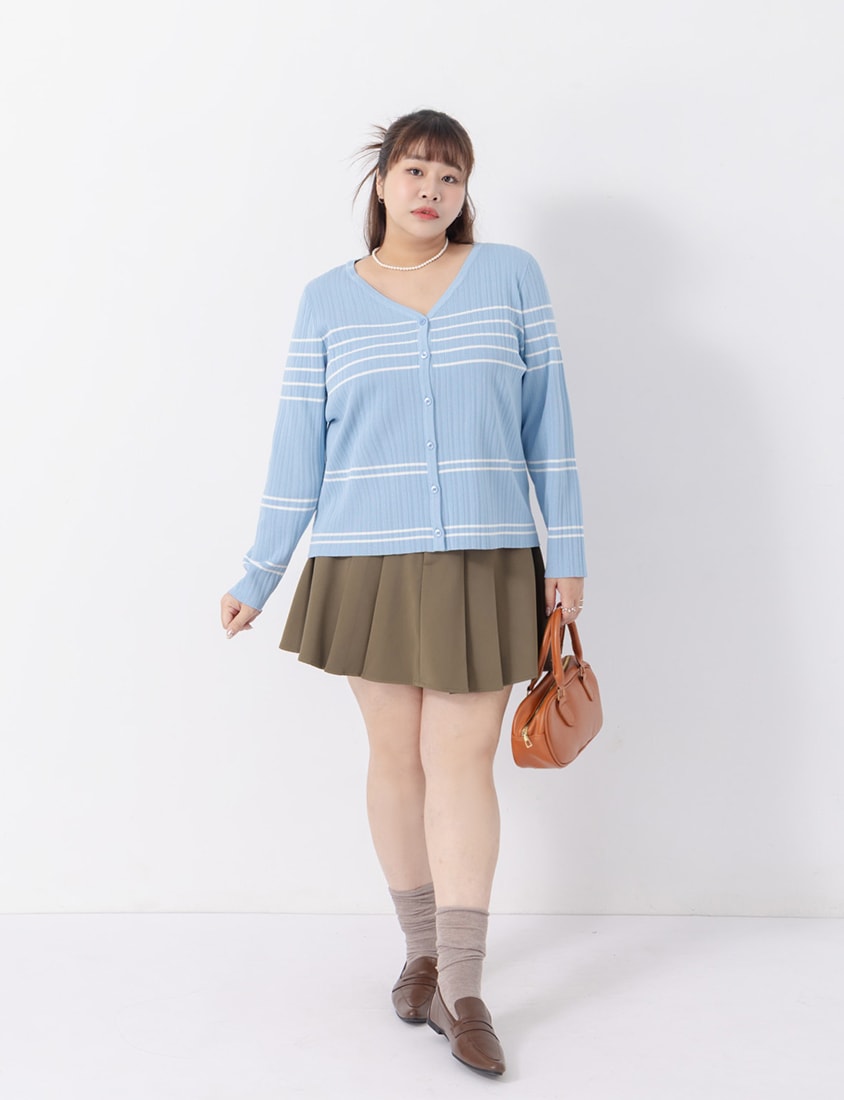MISS. Contrast Stripe Ice Silk Plus Size Knit Cardigan