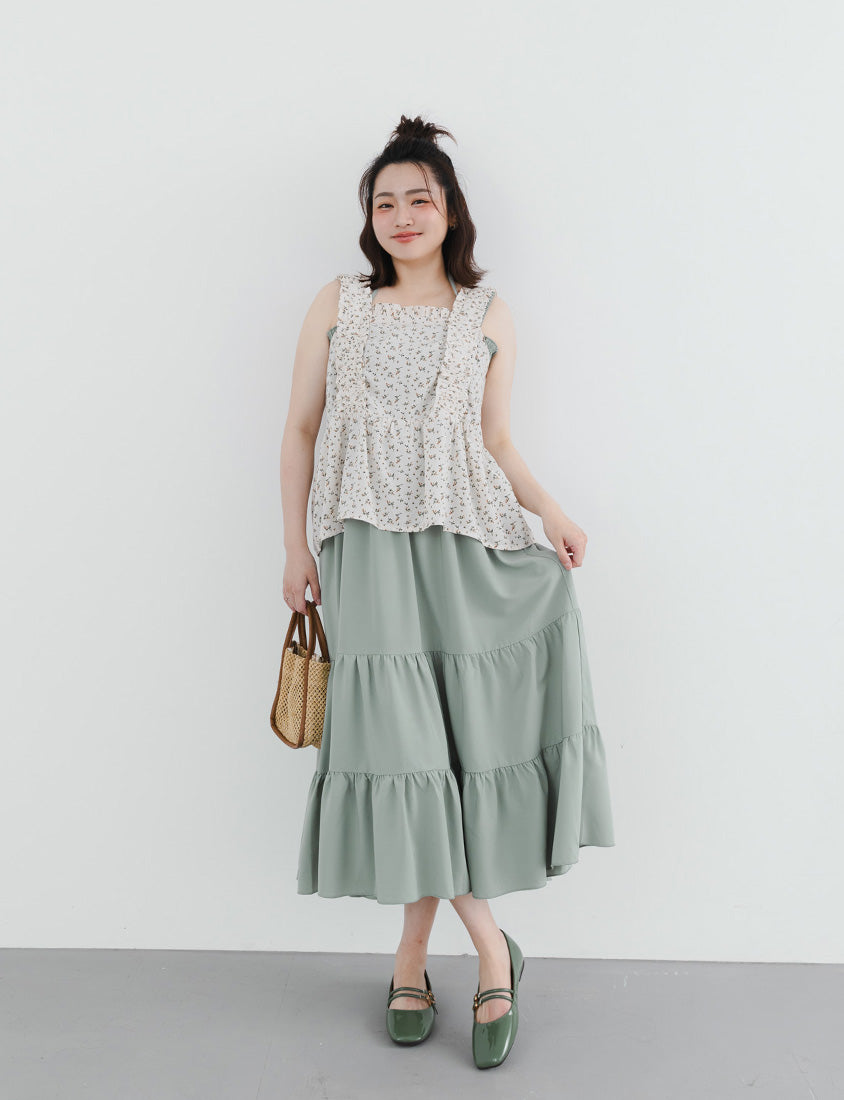 Ruffle Trim Smocked Tiered Plus Size Maxi Dress