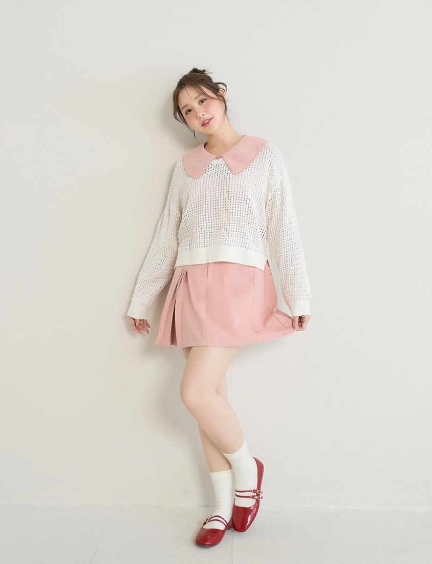 Sweet Multicolor Collar Tie Puff Sleeve Plus Size Shirt