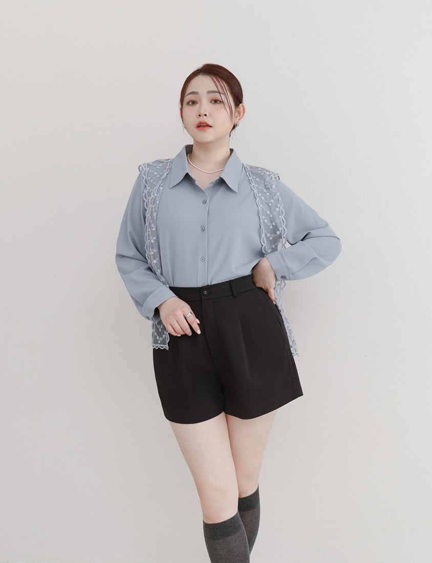 MISS. Two Piece Korean Style Lace Chiffon Plus Size Blouse (With Shawl)