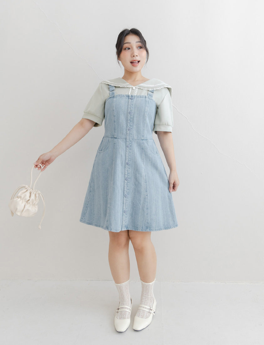 Adjustable Ruffled Plus Size Denim Overall Dress