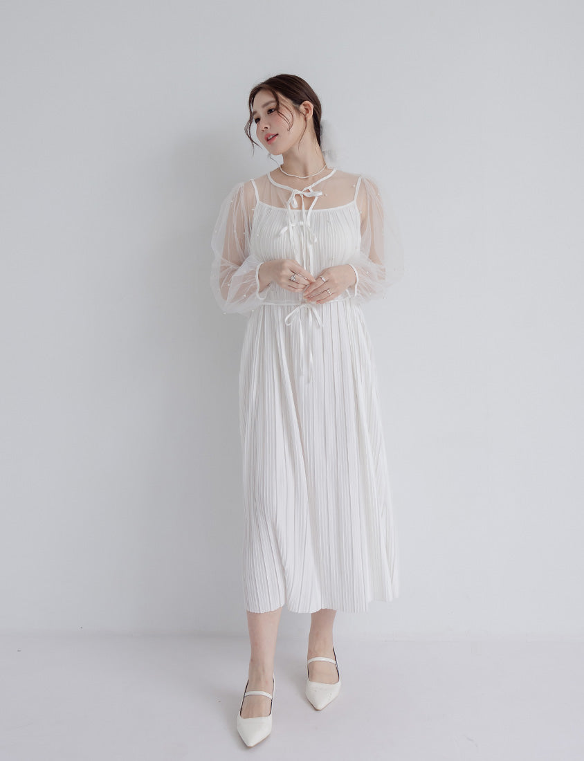 MISS. Romantic Sheer Pearl-Embellished Tie Plus Size Blouse