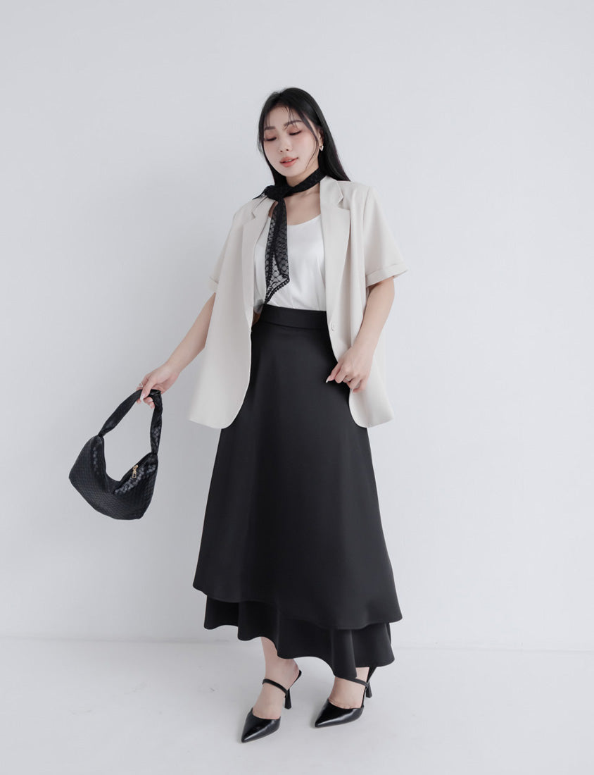 MISS. Fairy Double Layered Back Elastic Glossy Plus Size Maxi Skirt