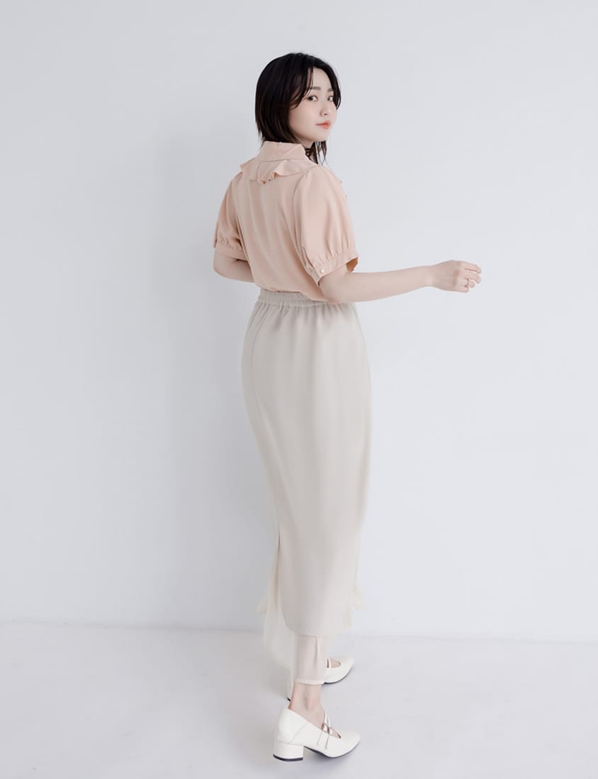 MISS. Korean-Style V-Neck Big Ruffled Puff Sleeve Plus Size Blouse