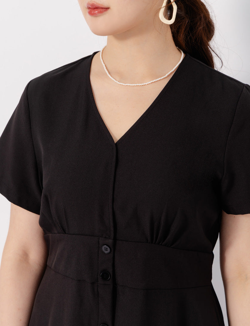MISS. Slim Fit V-Neck Faux Button Plus Size Maxi Dress
