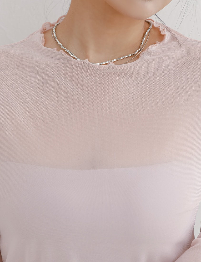 MISS. Multicolor Stretch Sheer Lettuce-Edge Plus Size Top