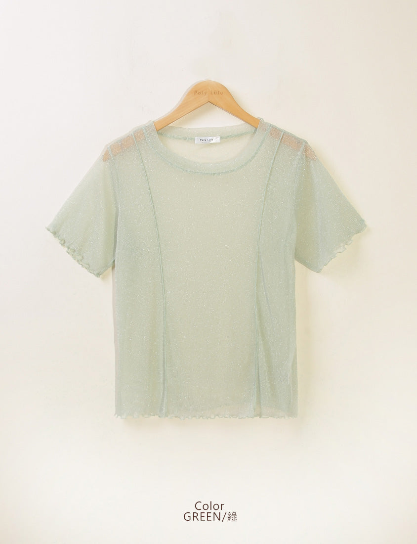 MISS. Shimmery Sheer Ruffle Trim Plus Size Top