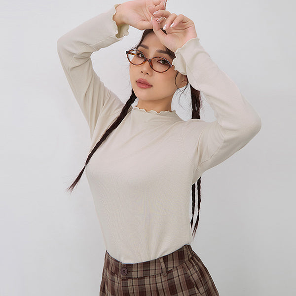 Classic Soft Ribbed Lettuce Edge Plus Size Top