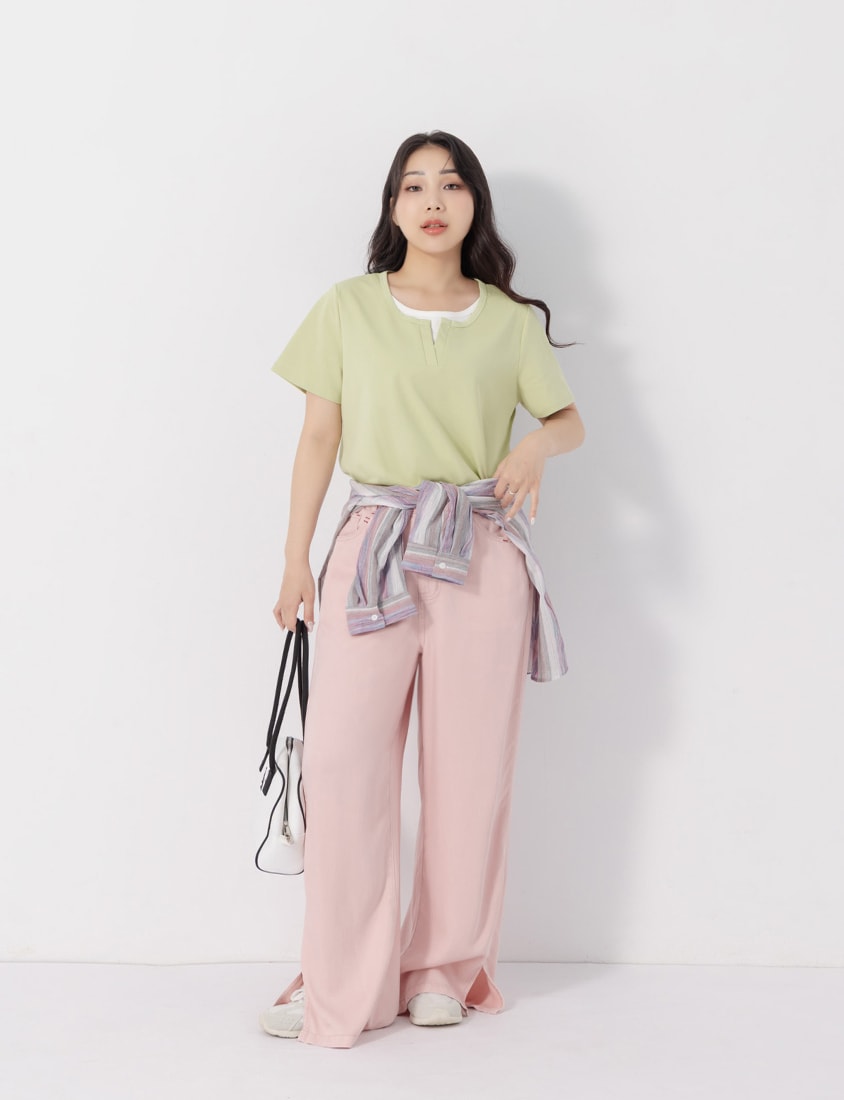 Versatile V-Neck Faux Two Piece Plus Size Tee