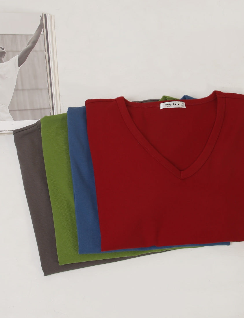 V-Neck Multicolor Plus Size Comfy Slim Tee