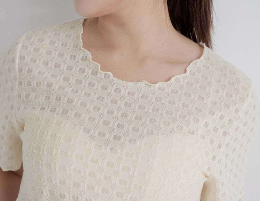 Sheer Lace Ruffled Waffle Knit Plus Size Top