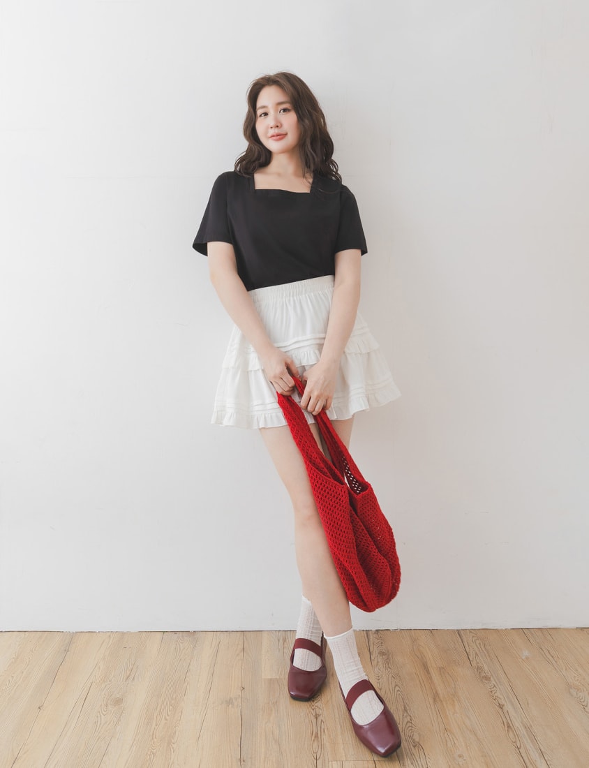 Airy Cooling Square-Neck Ice Porcelain Cotton Plus Size Tee