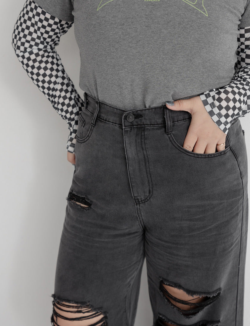 MUA! Lyocell Distressed Plus Size Wide Leg Jeans