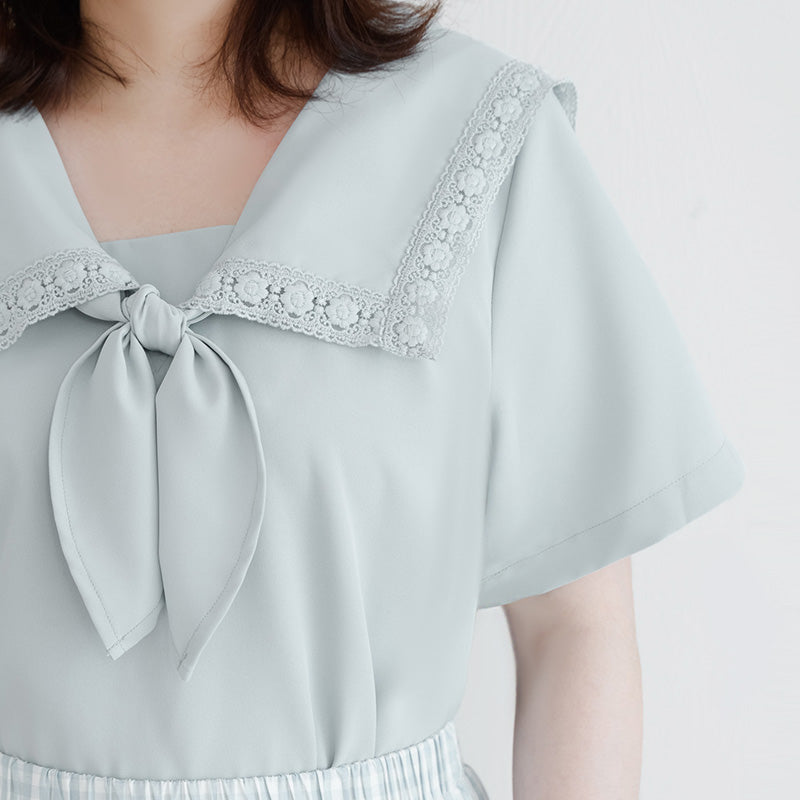 Japanese Style Lace Sailor Collar Tie Plus Size Top Blouse