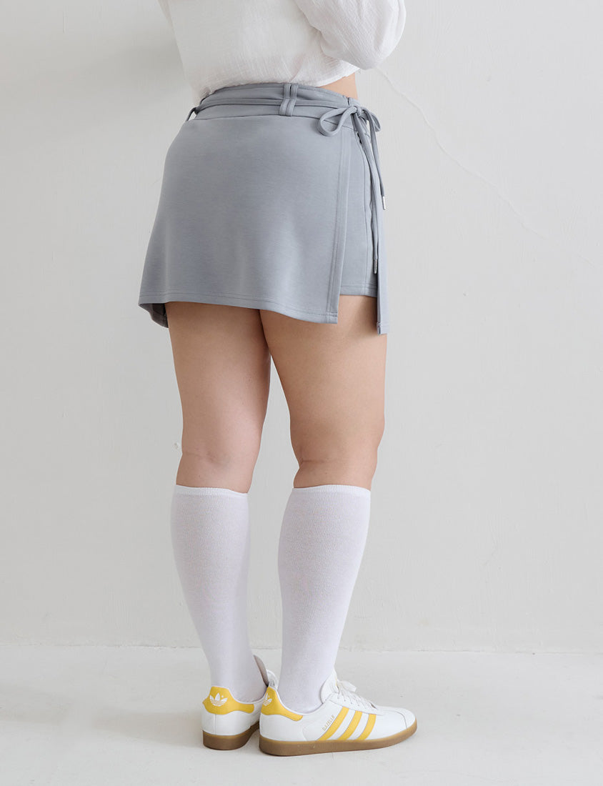 MUA! Cloud Cotton Pleated Slit Plus Size Mini Skirt (With Tie)