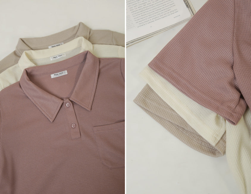Skin-Friendly Waffle Knit Polo Plus Size Top