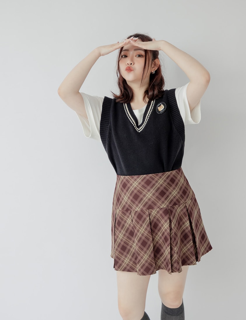 Preppy Pleated Plaid Plus Size Mini Skirt
