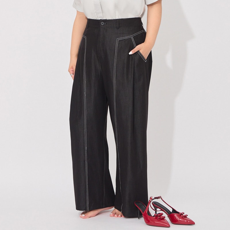MORE U COOL PRO+ Silky Denim-Look Plus Size Wide Leg Pants