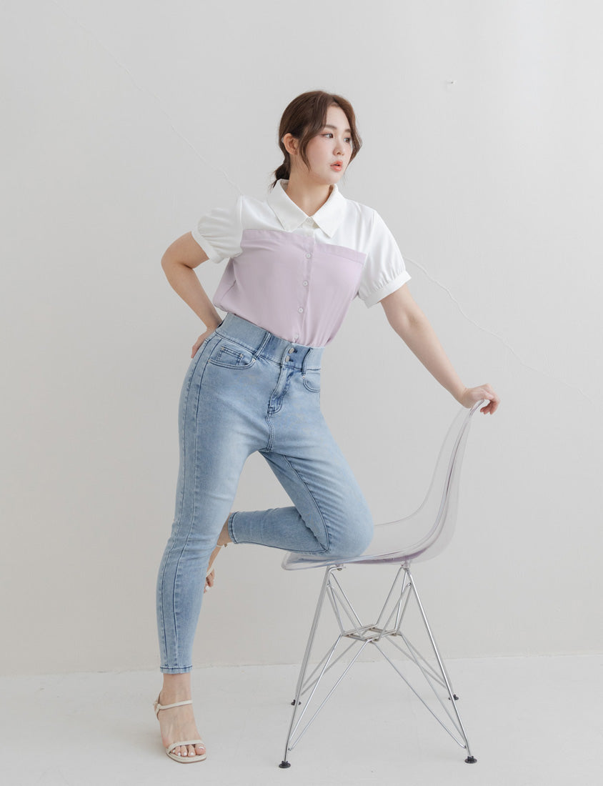 Faux Two-Piece Asymmetric Color-Block Plus Size Shirt