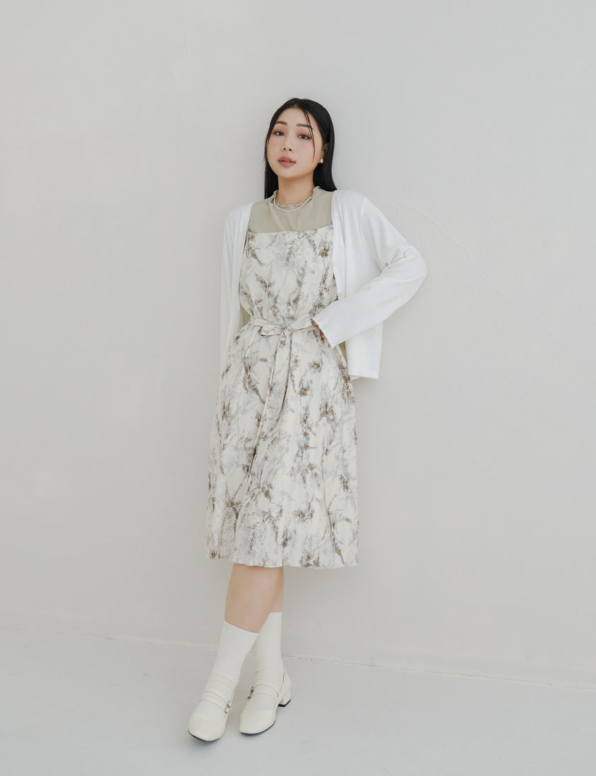 MISS. Wavy Textured Adjustable Strap Plus Size Dress (with Belt)