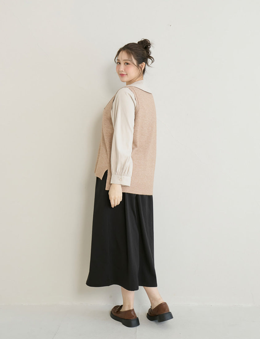 Versatile Multicolor V-Neck Mid-Length Plus Size Knit Vest