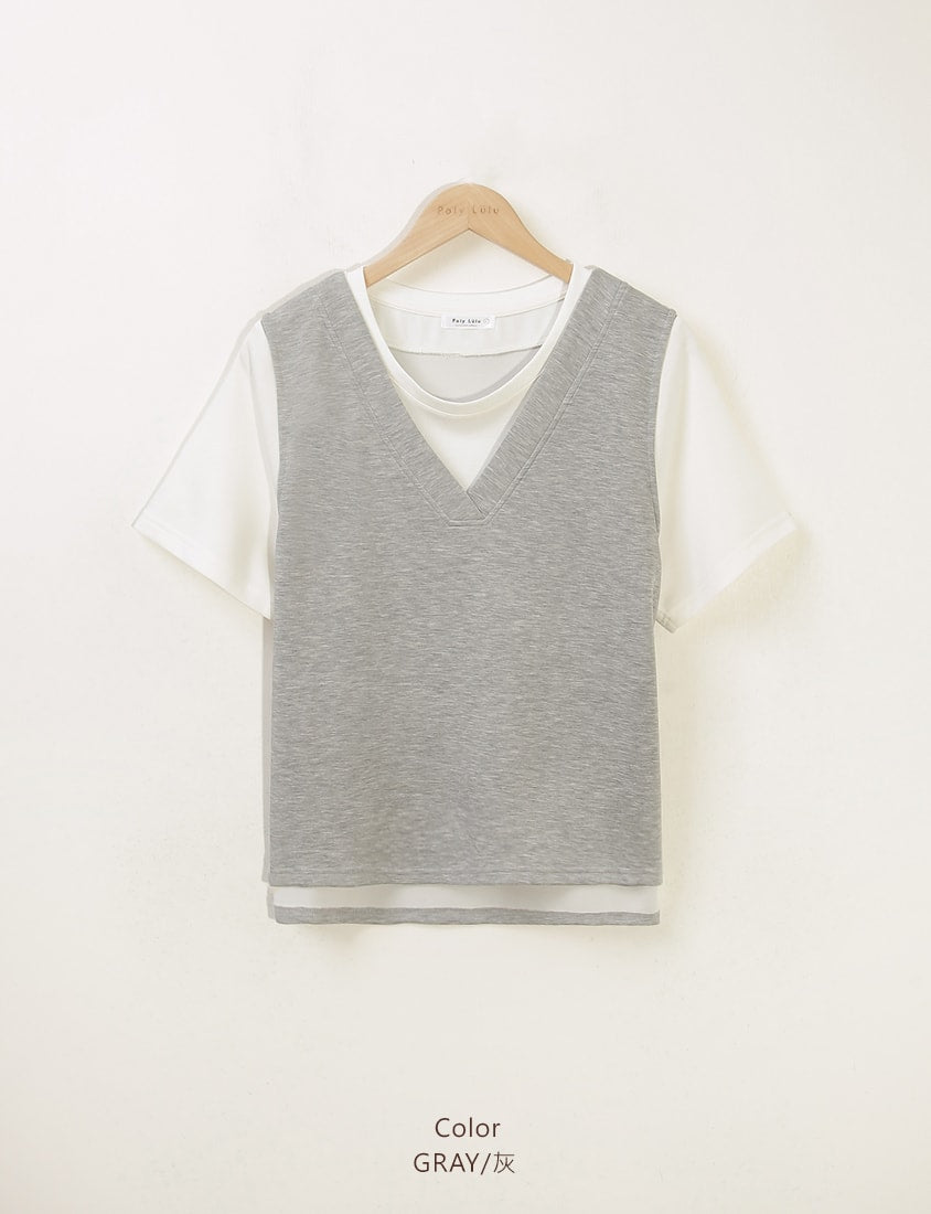 COOL PRO+ Space Cotton Faux Two-Piece Plus Size Top