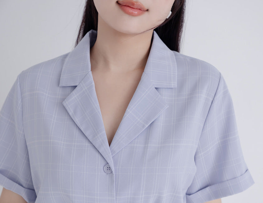 MISS. Cuban Collar Plaid Cuffed Plus Size Short Sleeve Shirt