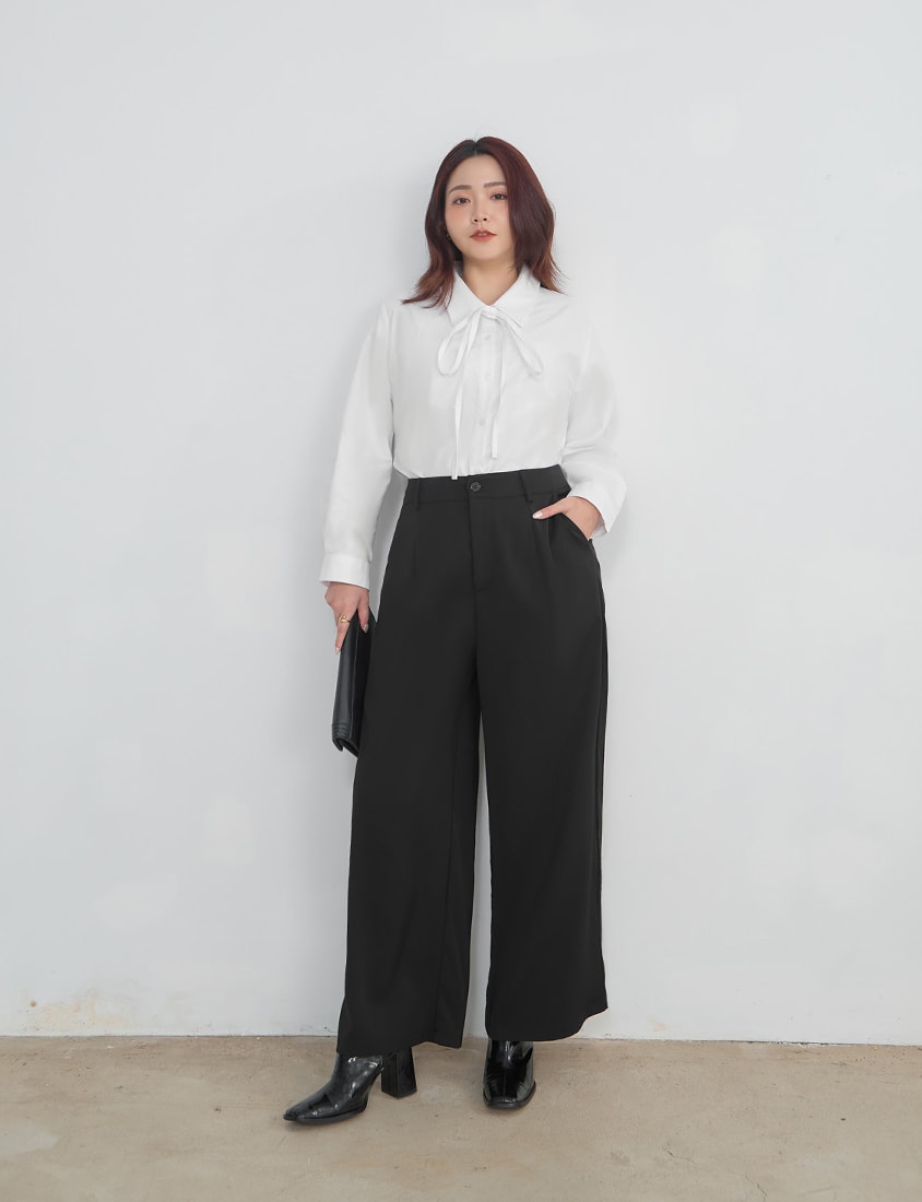 MISS. Korean Oxford Longline Plus Size Shirt (with Waist Tie)