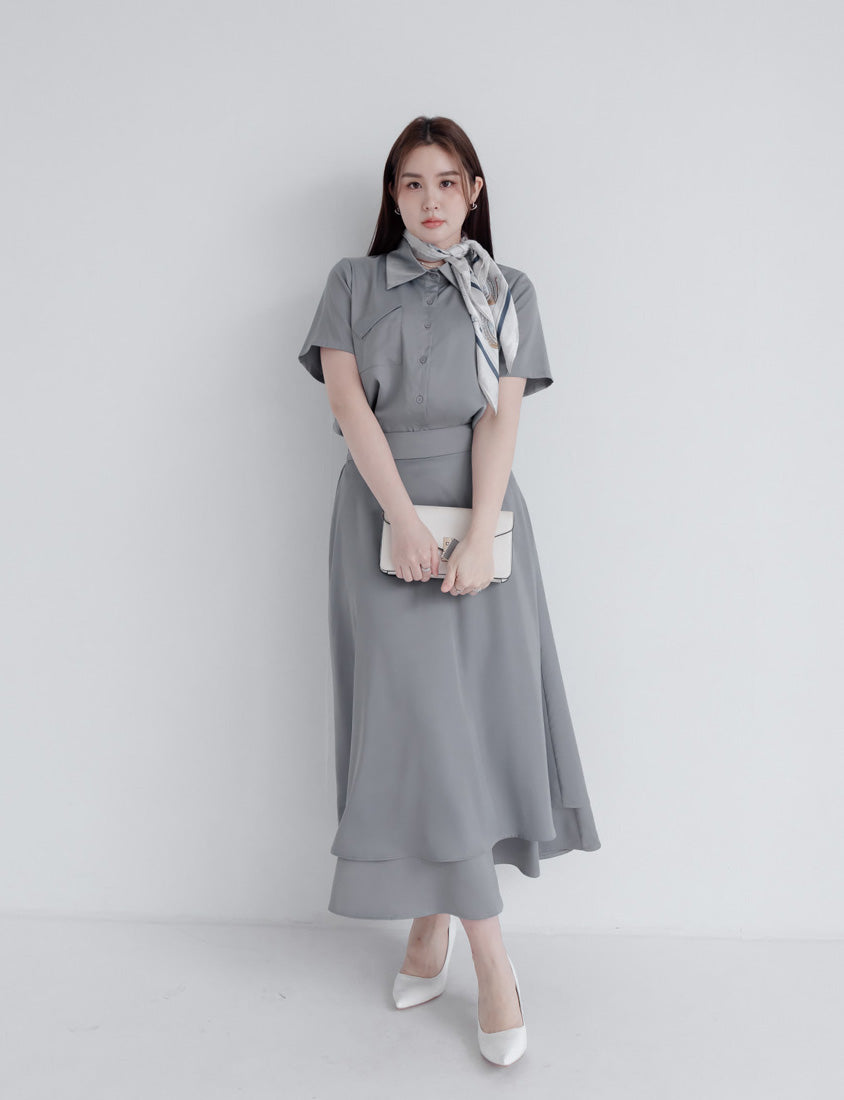MISS. Fairy Double Layered Back Elastic Glossy Plus Size Maxi Skirt