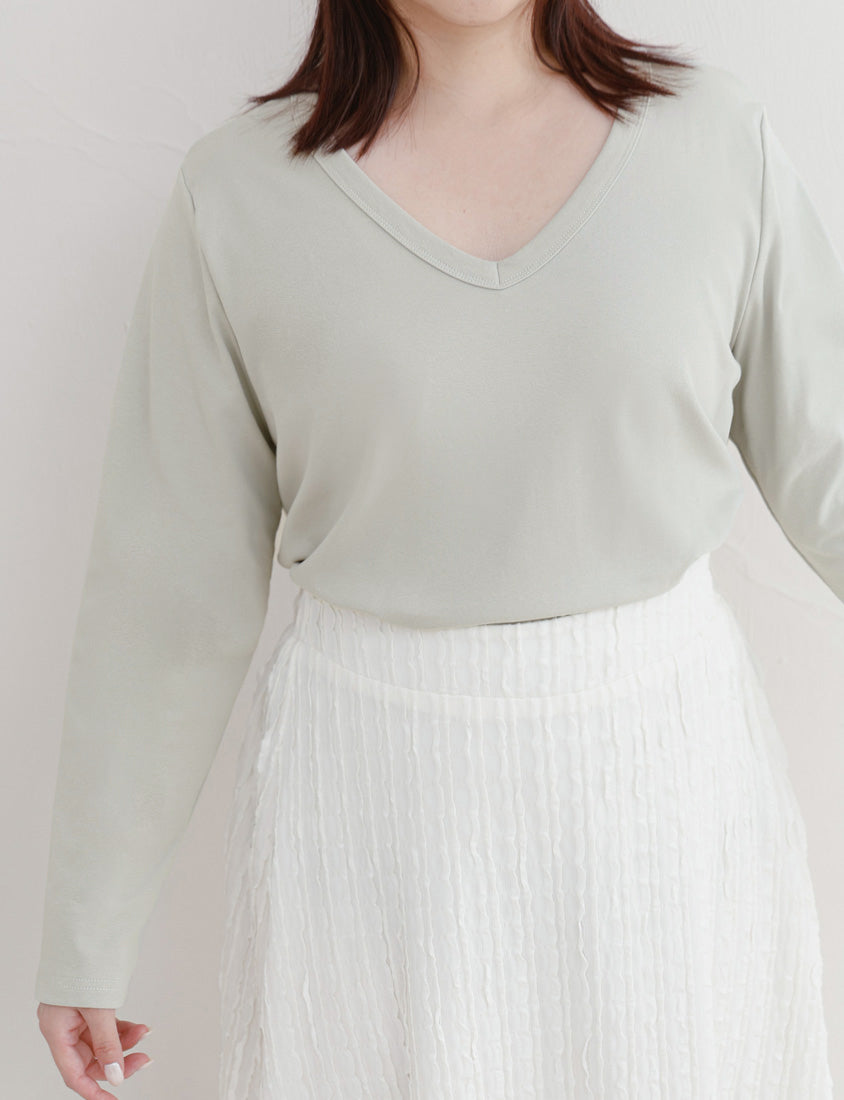 V-Neck Slim Fit Plus Size Long Sleeve Tee