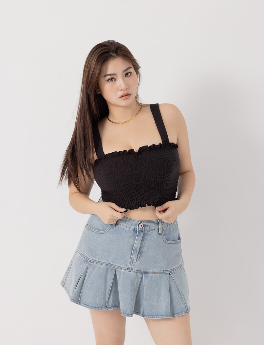 Pobra Cropped Ginger Fleece Bubble Hem Plus Size Bra Top (With Padding)