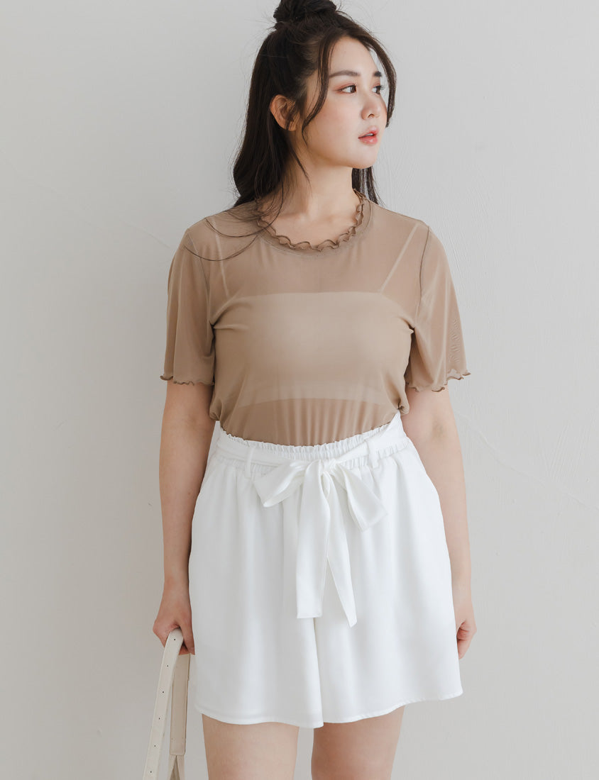 Double Layered Ruffle Sheer Stretch Plus Size Top