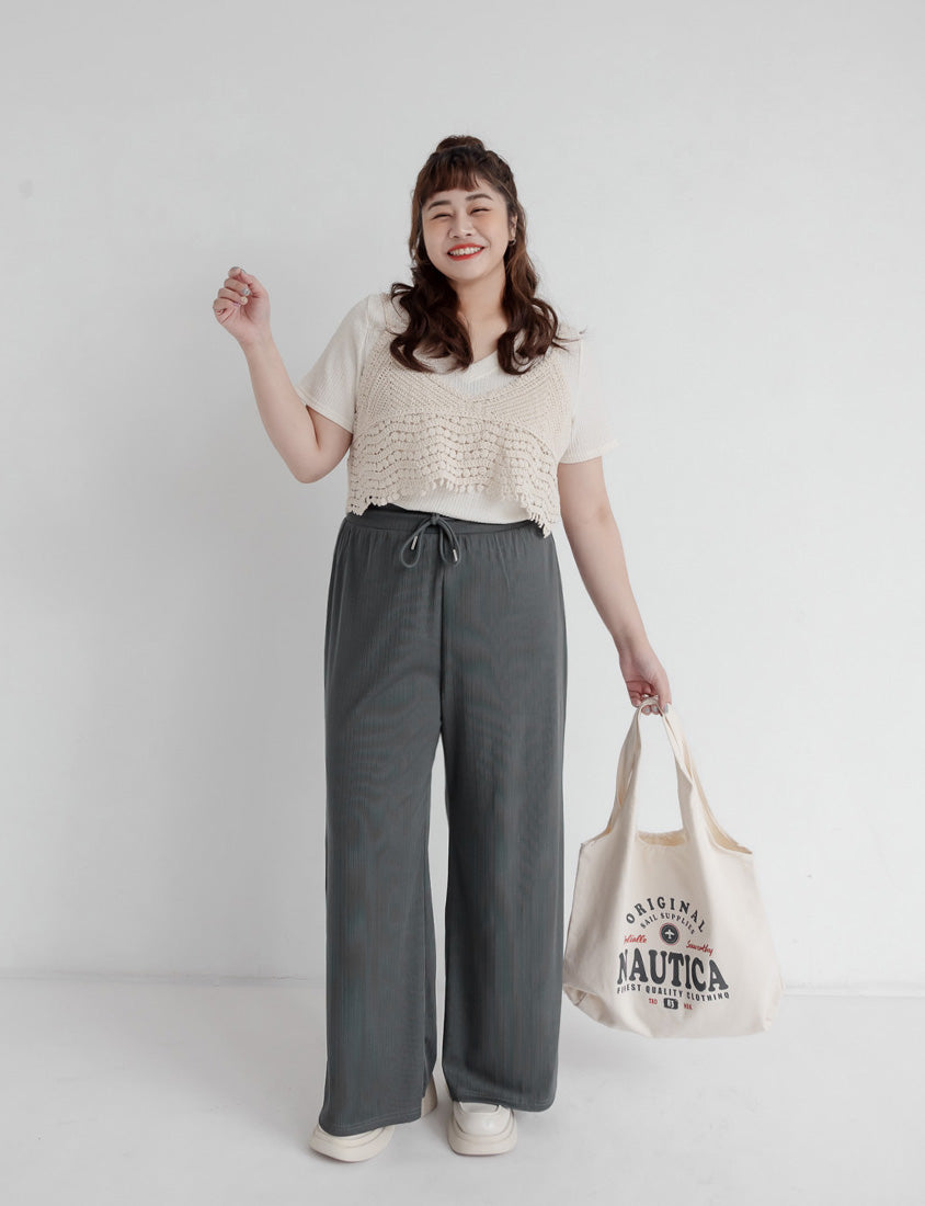 Hip-Contouring Comfy Ribbed Slimming Plus Size Wide Leg Pants