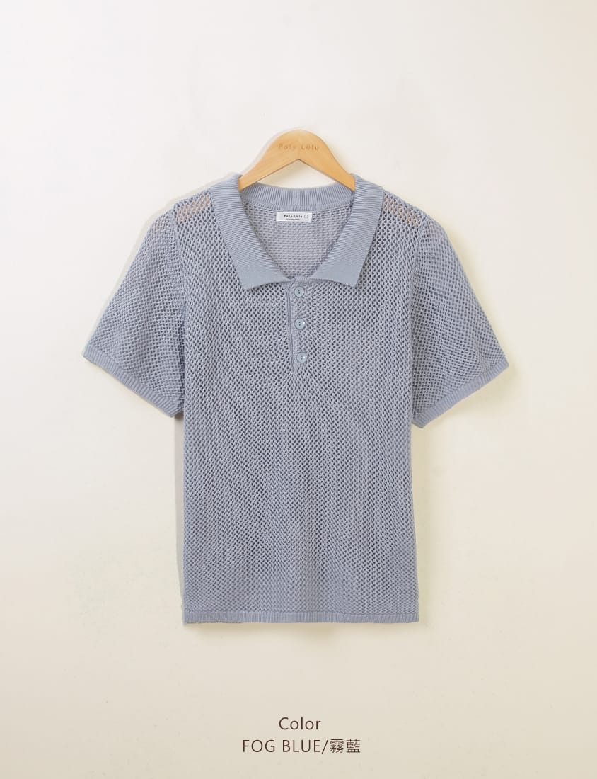 MISS. Polo Collar Knitted Hollow Plus Size Top
