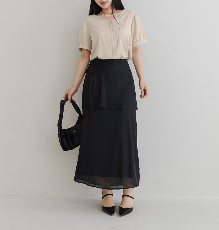MISS. Minimalist Double Placket Pocket Plus Size Blouse