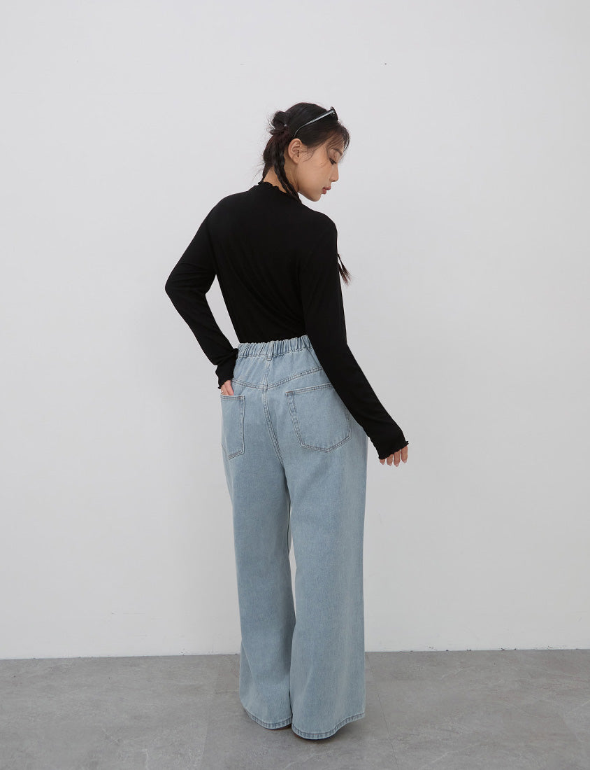 Vintage Washed Elastic Back Waist Plus Size Wide Leg Jeans