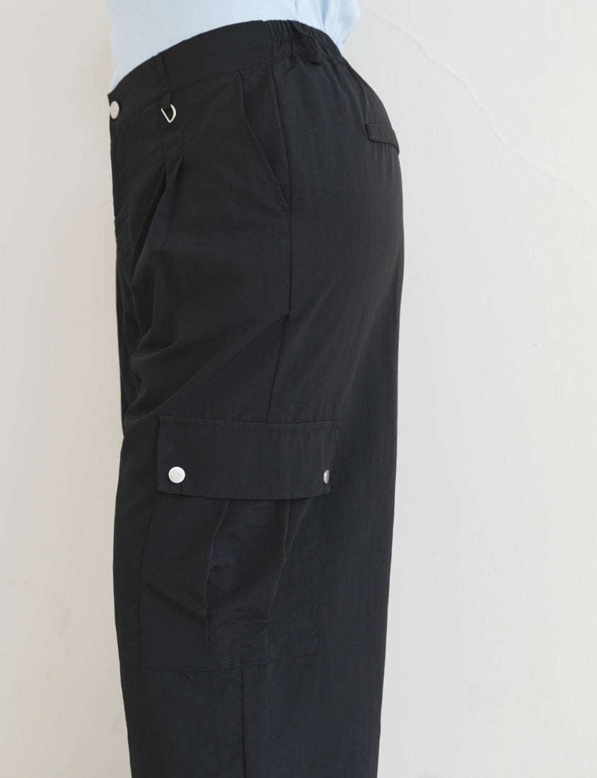 MUA! Edgy Pleated Back Elastic Nylon Plus Size Cargo Pants