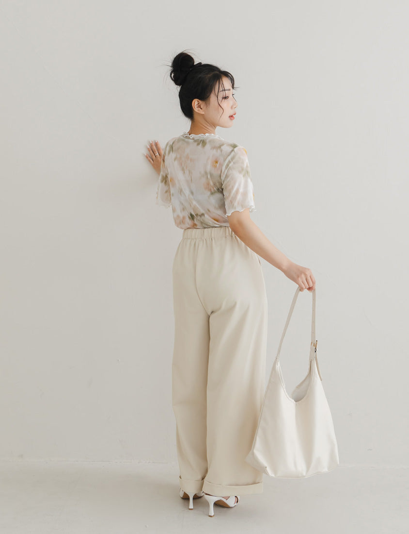 Back Elastic Tapered Cuffed Hem Twill  Plus Size Pants