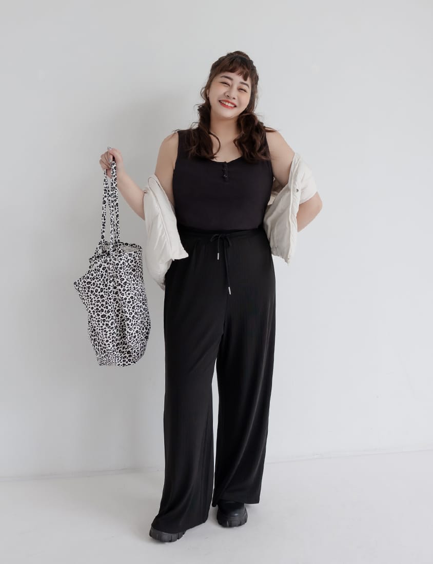 Hip-Contouring Comfy Ribbed Slimming Plus Size Wide Leg Pants