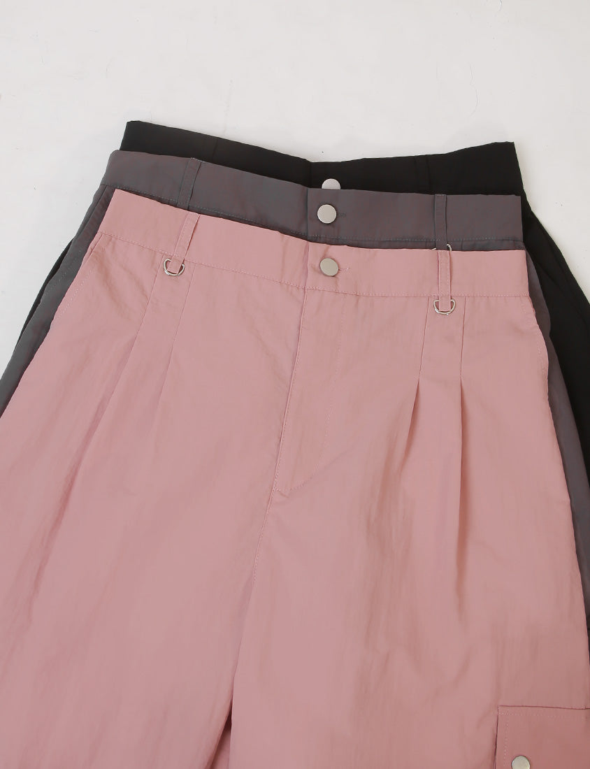 MUA! Edgy Pleated Back Elastic Nylon Plus Size Cargo Pants