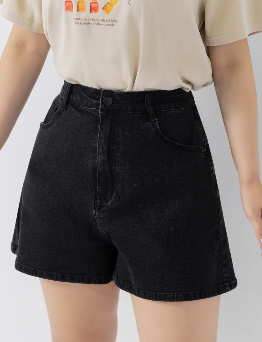 Versatile Contrast-Pocket Plus Size Denim Shorts