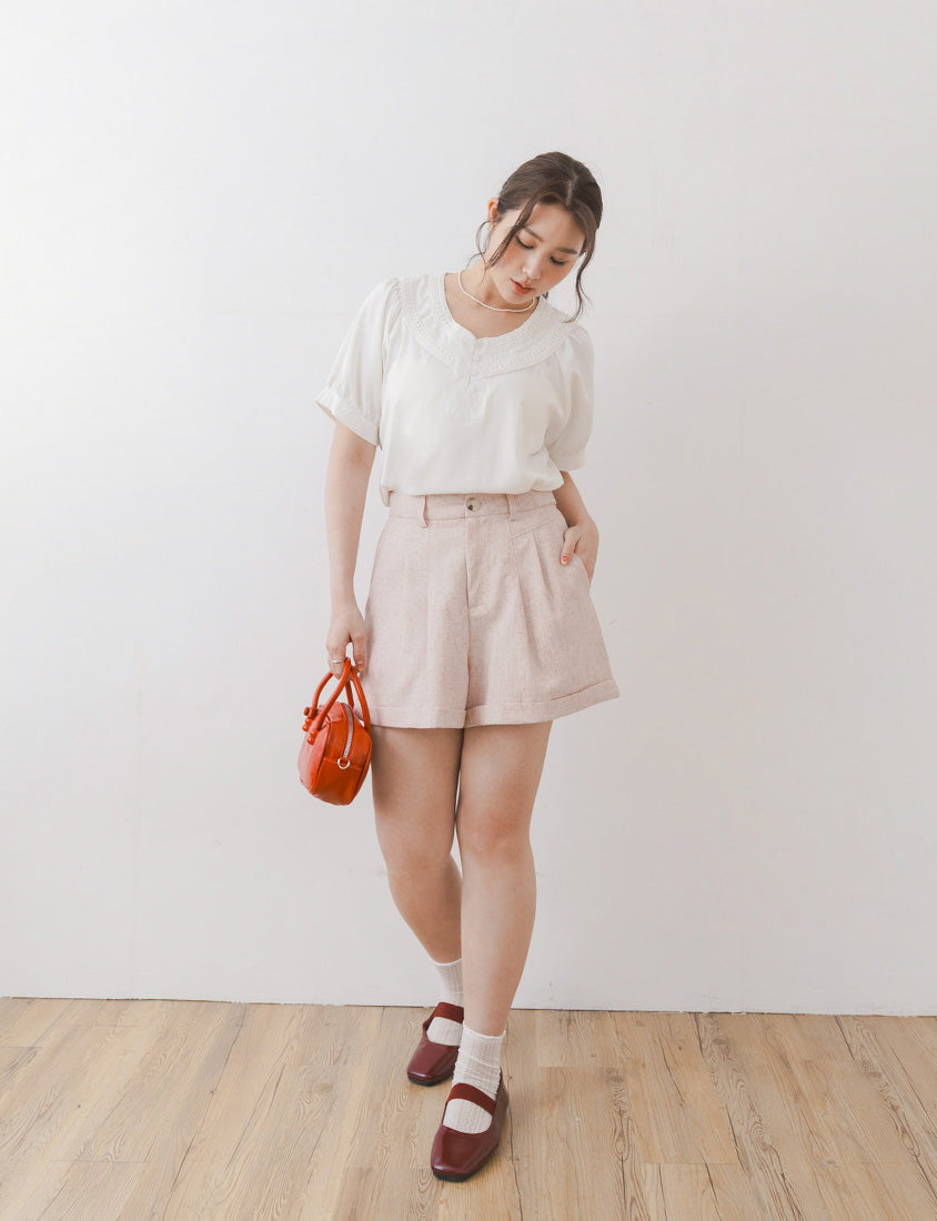MISS. V-Neck Lace Embroidered Plus Size Puff Sleeve Top