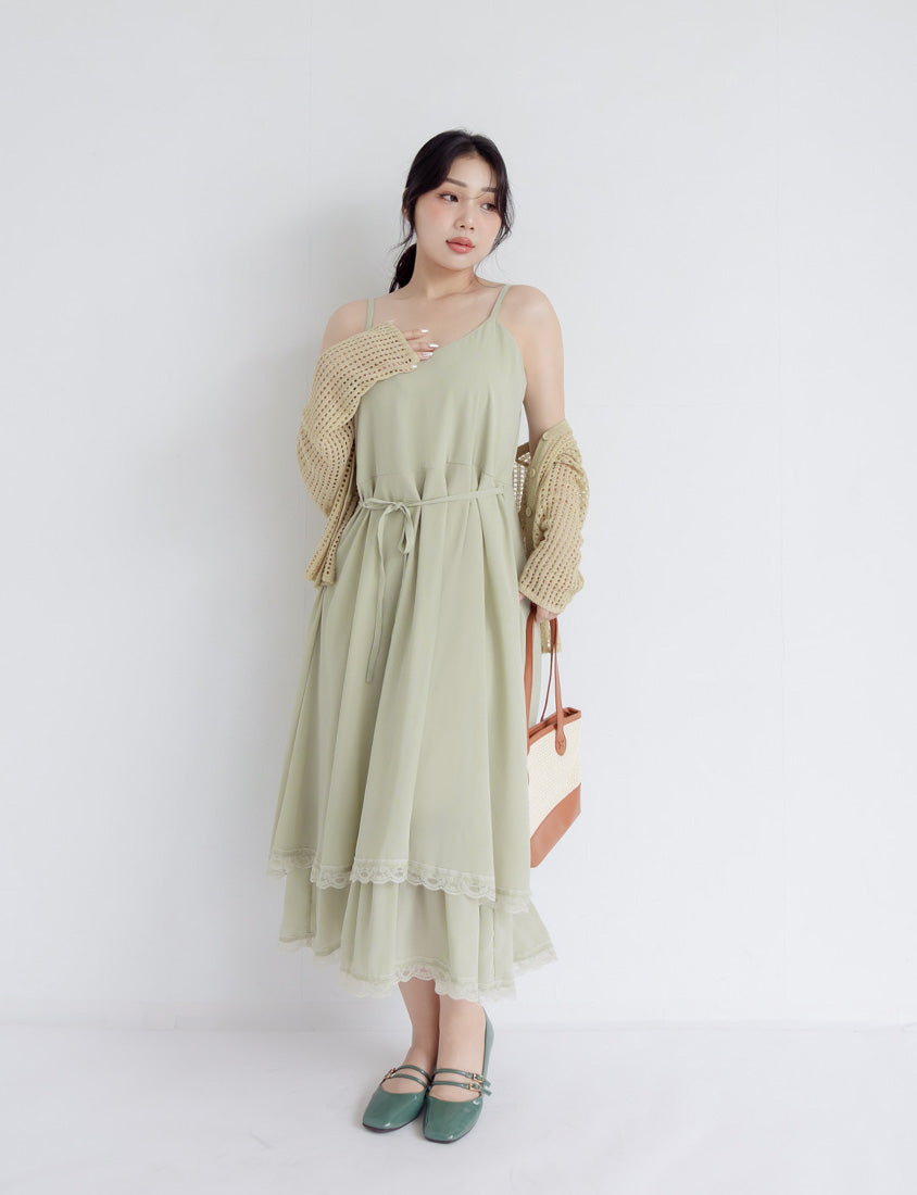 Elegant Layered Lace Tie Plus Size Dress